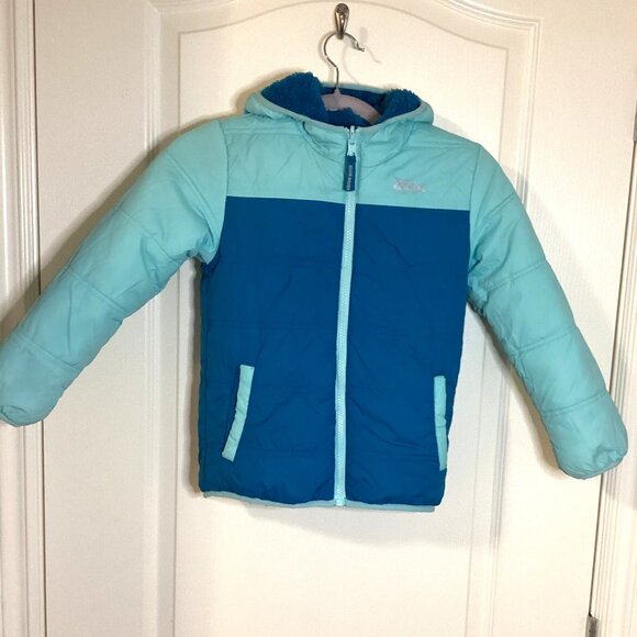 Eddie Bauer Girls Boys Kids Reversible Blue Hooded Puffer Coat Jacket Size S/P 6 - Picture 1 of 11